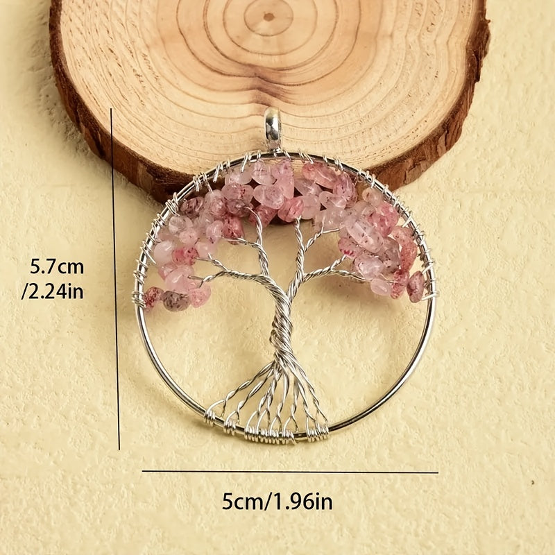 Natural Crystal Tree Of Life Pendant Necklace Jewelry Accessory