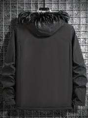 Hooded Winter Jacket Men's Solid Zip Up Padded Jacket