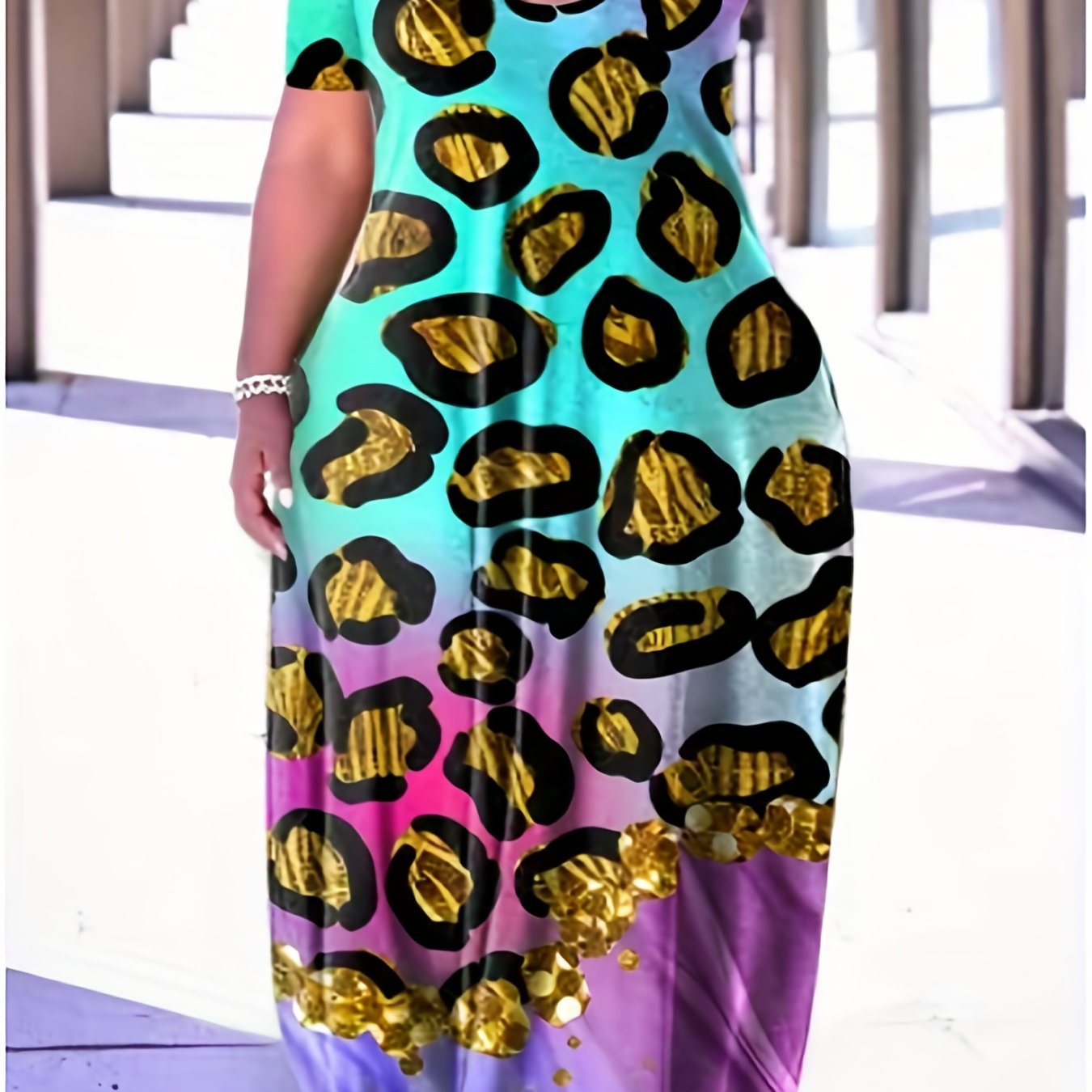 Plus Glitter Leopard Print Maxi Dress