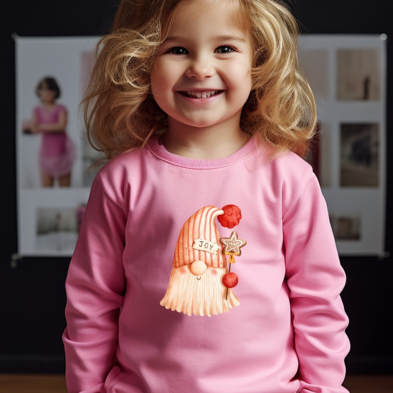 Gnome Print Girls Casual Sweatshirt Fall Winter Tops Kids Clothing