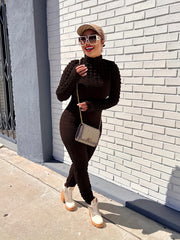 Popcorn Zipper Jumpsuit Solid Sexy Long Sleeve Women's Clothing