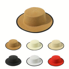 Vintage Straw Fedora Cap Solid Jazz Sun Hat Breathable Beach Hats