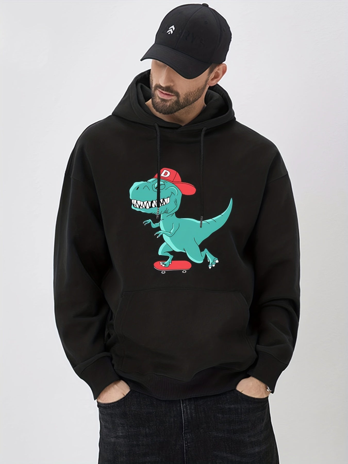 Anime Dinosaur Print Hoodie Men's Graphic Pullover Hooded Sweatshirt