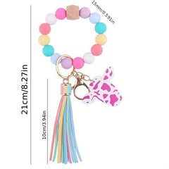 Cow Head Pattern Silicone Beaded Bracelet Keychain Pendant