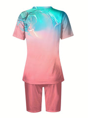 Spring & Summer 2pc Set V Neck Tee & Slim Shorts Outfit