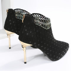Rhinestone Stiletto Ankle Boots Pointed Toe High Heels Party Pumps