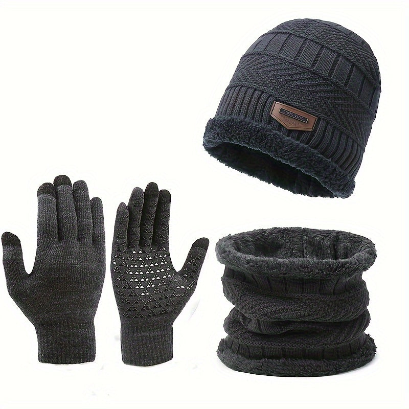 Winter Knitted Hat Scarf Gloves Set with Neck Gaiter for Men Women