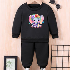 Baby Elephant & Flower Graphic Outfit Long Sleeve Sweatshirt Trousers Set