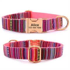 Striped Dog Necklace with ID Tag and Metal Buckle