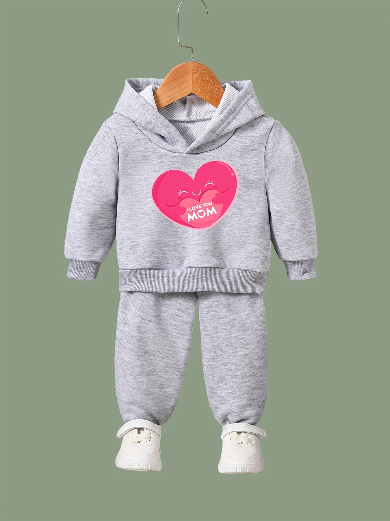 OERYUI Kids 2pcs Activewear Set Heart Graphic Hoodies Pants Spring Fall