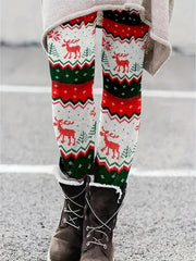 Colorblock Reindeer Print Plus Size Christmas Leggings
