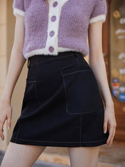 Solid Dual Pockets Front Skirt for Spring & Summer