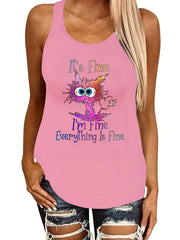 Cartoon Cat Print Tank Top for Women