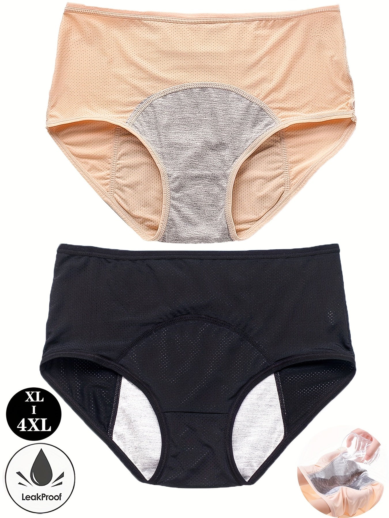 2 Pack Plus Size Period Underwear Women's Plus Eyelet Leakproof High Rise