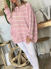 Casual Sweater Women's Plus Stripe Print Long Sleeve Round Neck Jumper