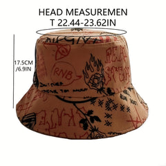 Letter Graffiti Bucket Hat Large Brim Sun Hat Men Women Outdoor Casual