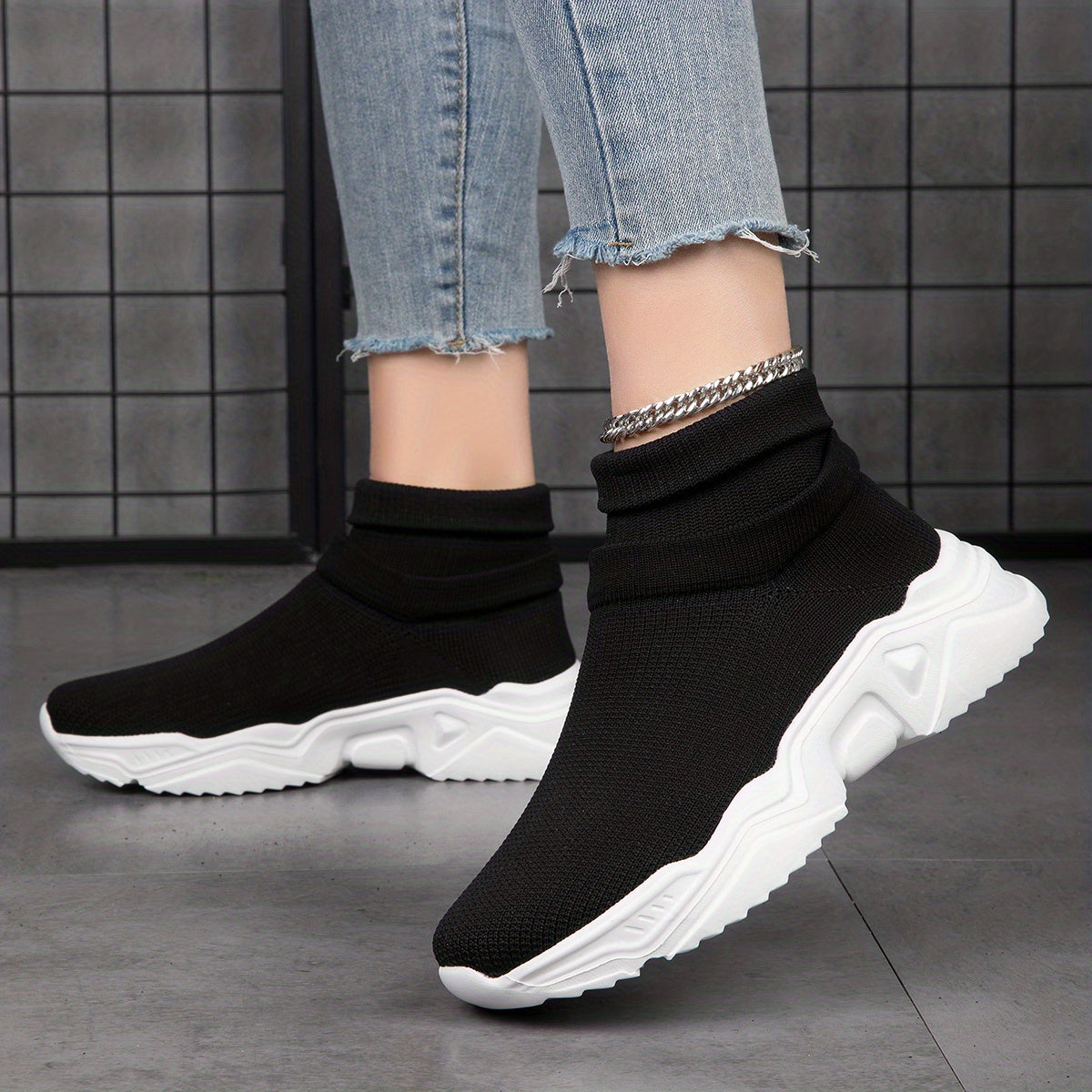 Women's Mid Top Slip On Knit Sneakers - Casual Breathable Shoes