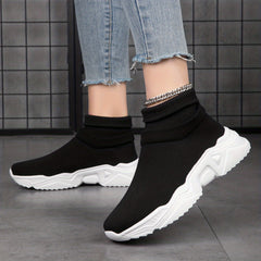 Women's Mid Top Slip On Knit Sneakers - Casual Breathable Shoes