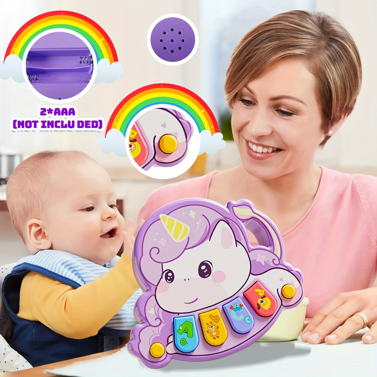 Baby Unicorn Music Box Toy with Piano Keyboard Educational Musical Toy