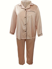 Casual Pajama Set Long Sleeve Button Up Shirt & Pants