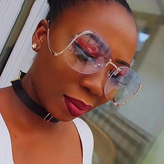 Oversized Rimless Sunglasses Round Gradient UV400 Sun Shades