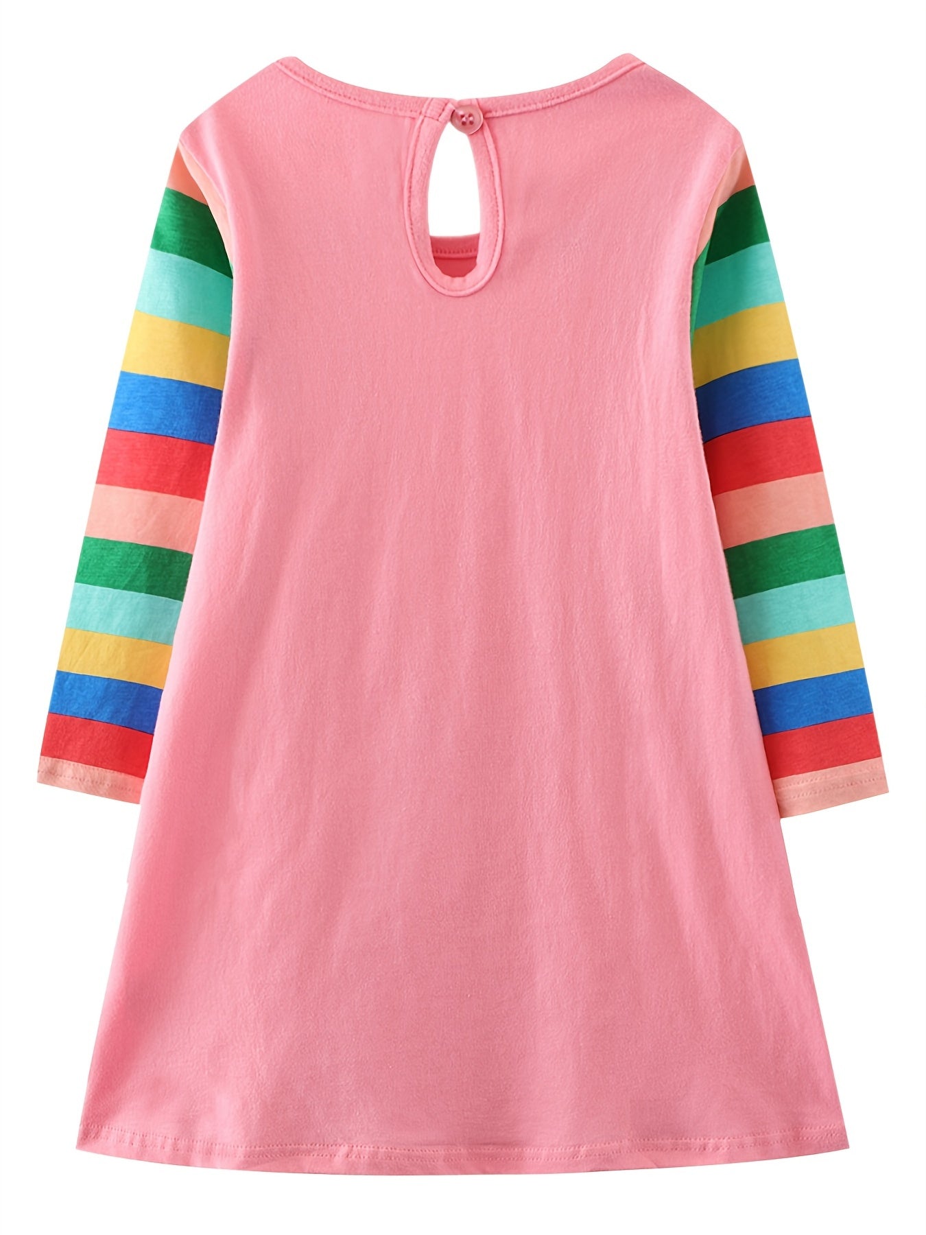 Girls' Rabbit Colorblock Rainbow Long Sleeve Dress
