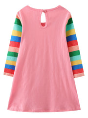 Girls' Rabbit Colorblock Rainbow Long Sleeve Dress