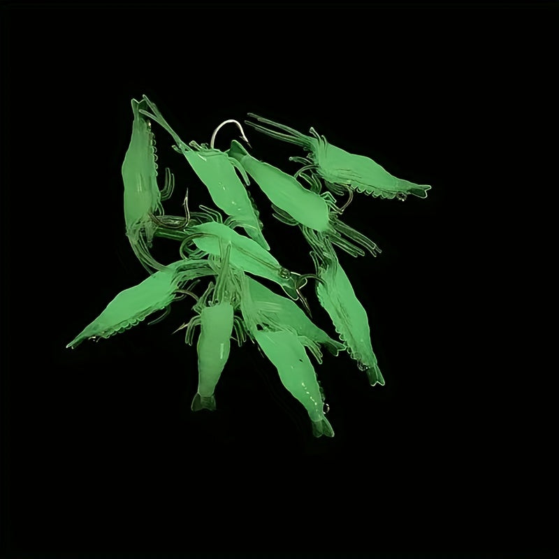 Luminous Soft Silicone Shrimp Baits with Iron Worm Hook - 50 pcs