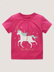 Cartoon Pony Print Girls T Shirt Summer Top for Kids