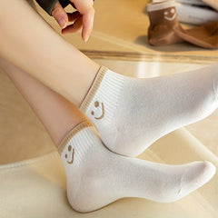 7 Pairs Smiling Print Women's Crew Short Socks Cute and Comfy Stockings Hosiery