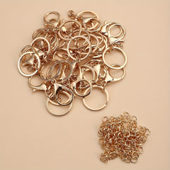 Golden Lobster Clasp Keychain Set with Split Rings & Jump Rings