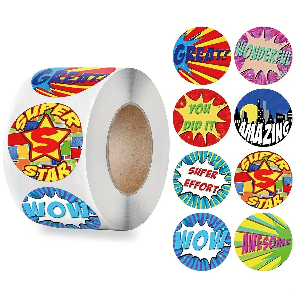 500pcs Cartoon Words Sticker Roll Hero Reward Sticker for Teachers Kids Boy