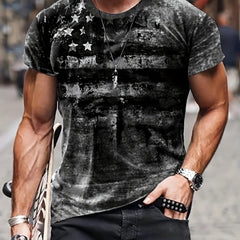 Men's Vintage Style Printed Sports T-shirt Round Neck Tee Shirt
