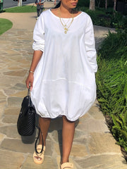 Casual Long Sleeve Round Neck Dress with Pockets
