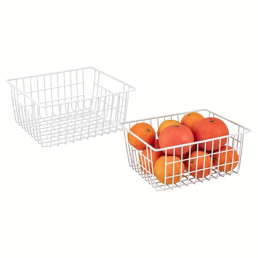 2pcs Metal Wire Baskets for Pantry Organization with Handle