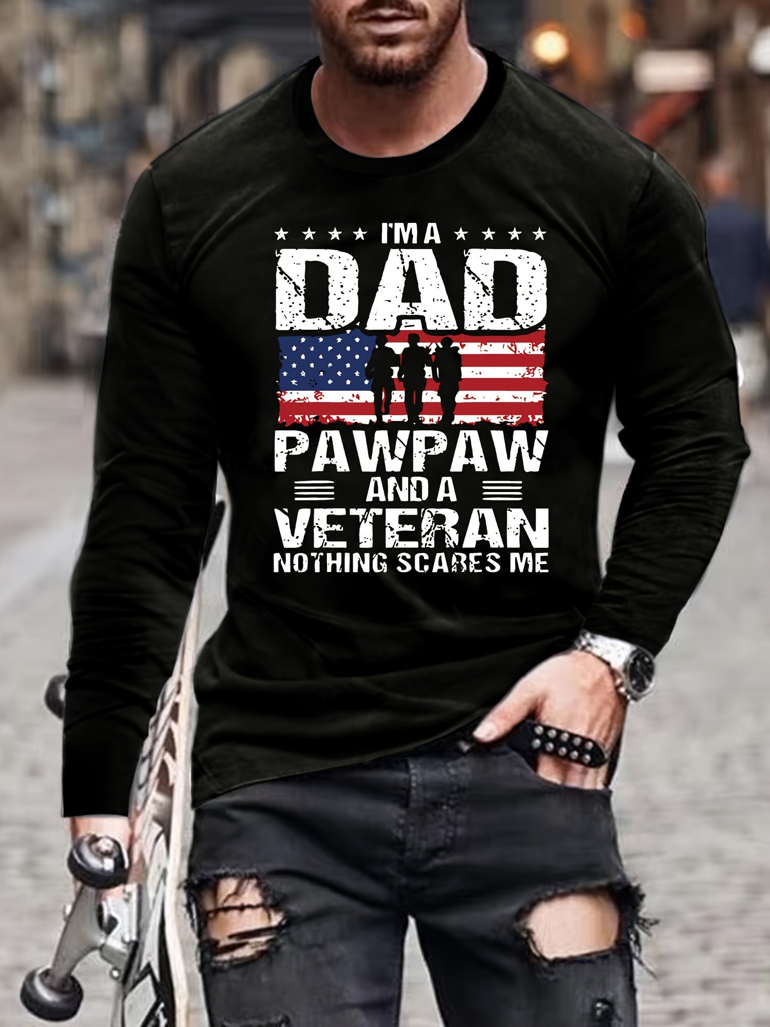 Veteran Dad Letter 3D Digital Pattern Print Men's Graphic T shirt