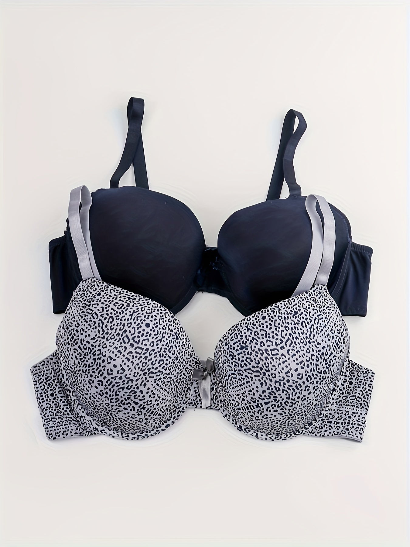 2 Pack Plus Size Leopard Print Bras Set Padded Molded Cup 2pcs Set