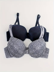 2 Pack Plus Size Leopard Print Bras Set Padded Molded Cup 2pcs Set