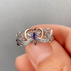 Purple Sapphire Heart Two Tone Engagement Wedding Ring