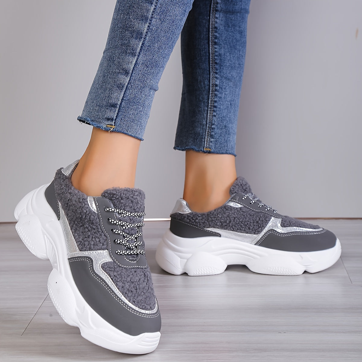 Women's Cozy Fleece Chunky Sneakers Winter Sport Shoes