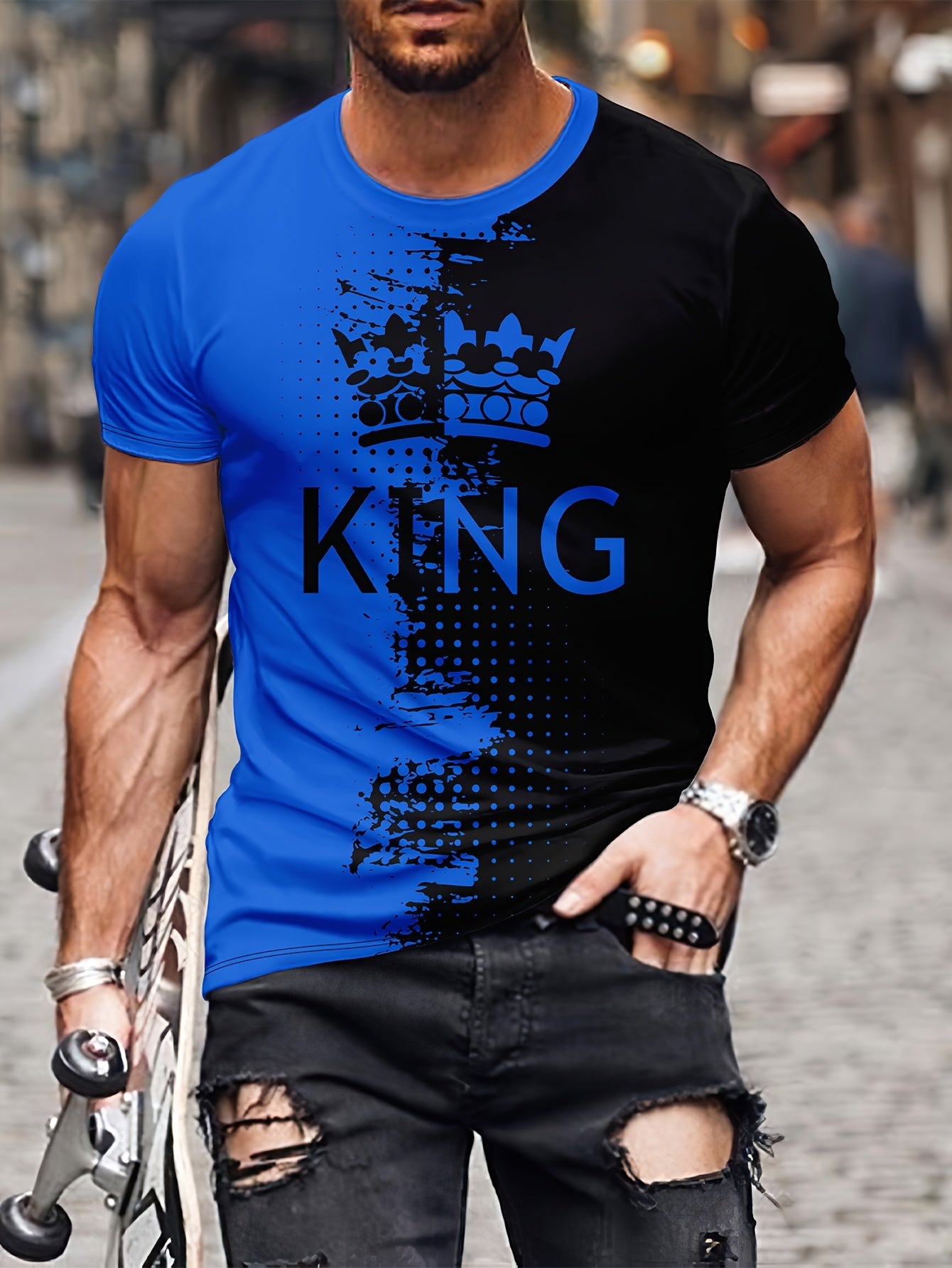 KING Crown Print Men's Short Sleeve T-shirt Autumn Stylish Tees