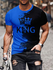 KING Crown Print Men's Short Sleeve T-shirt Autumn Stylish Tees