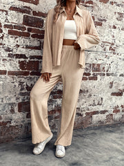 Button Front Shirt & Wide Leg Pants Set