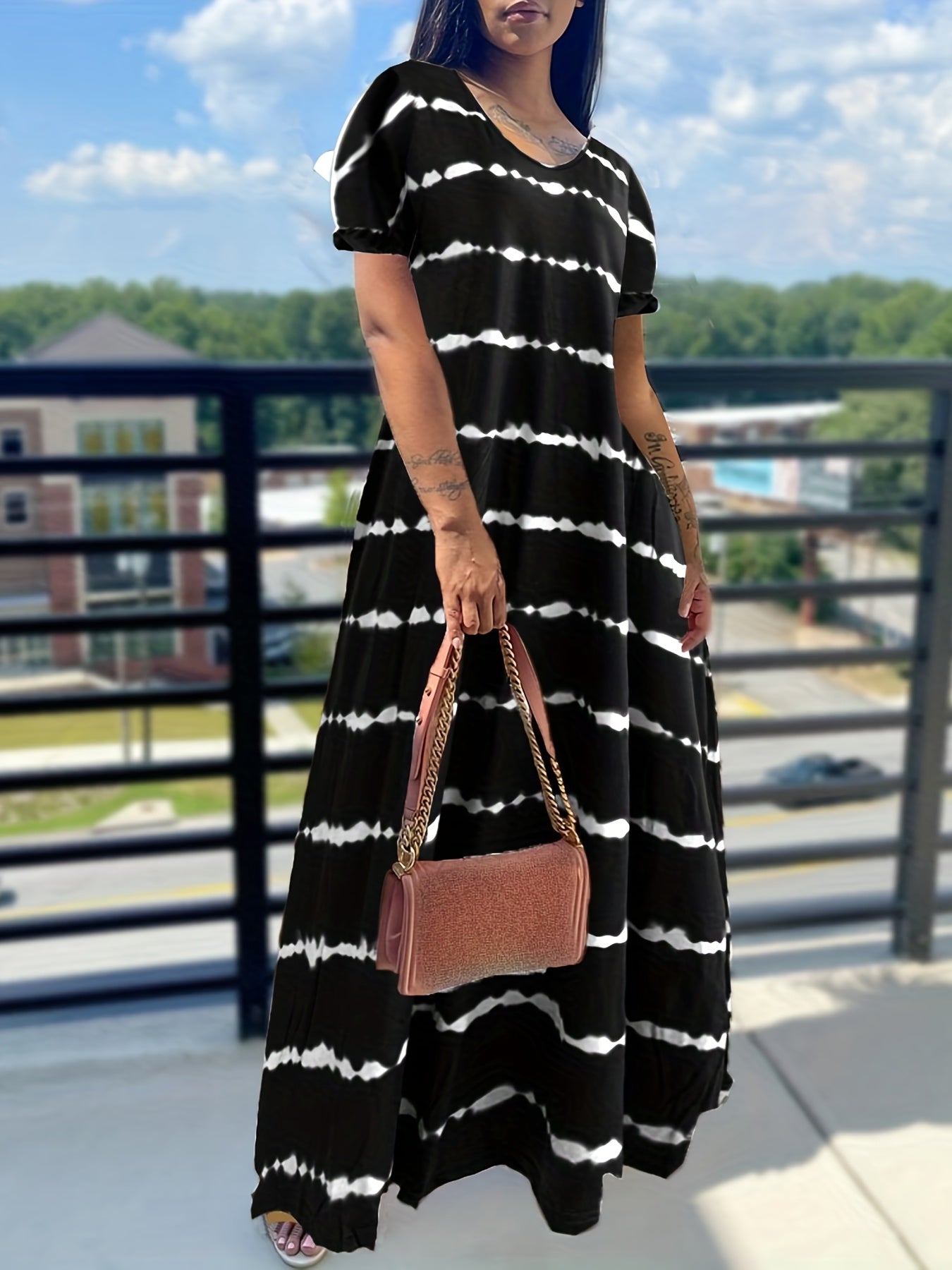 Striped Ruffle Sleeve Tee Dress
