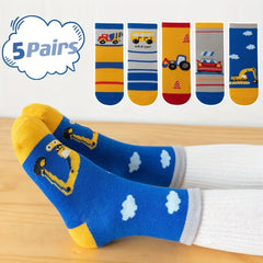 5 Pairs Kids Cartoon Pattern Crew Socks