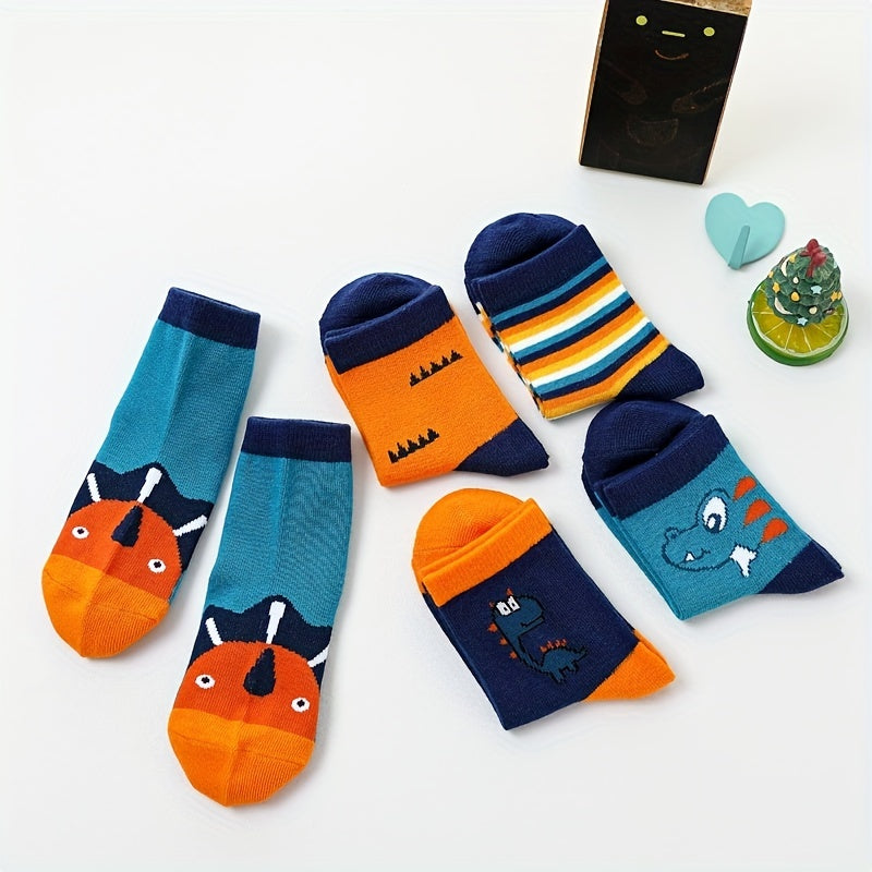 5 Pairs Kids Dinosaur Crew Socks, Ages 1-11