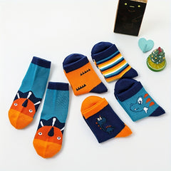5 Pairs Kids Dinosaur Crew Socks, Ages 1-11