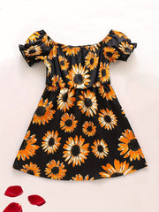 Toddler Girls Sunflower Princess Dress for Party Beach Vacation