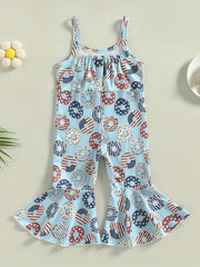 Girl Donuts Print Overall Jumpsuit Sleeveless Wide Leg Romper Pants