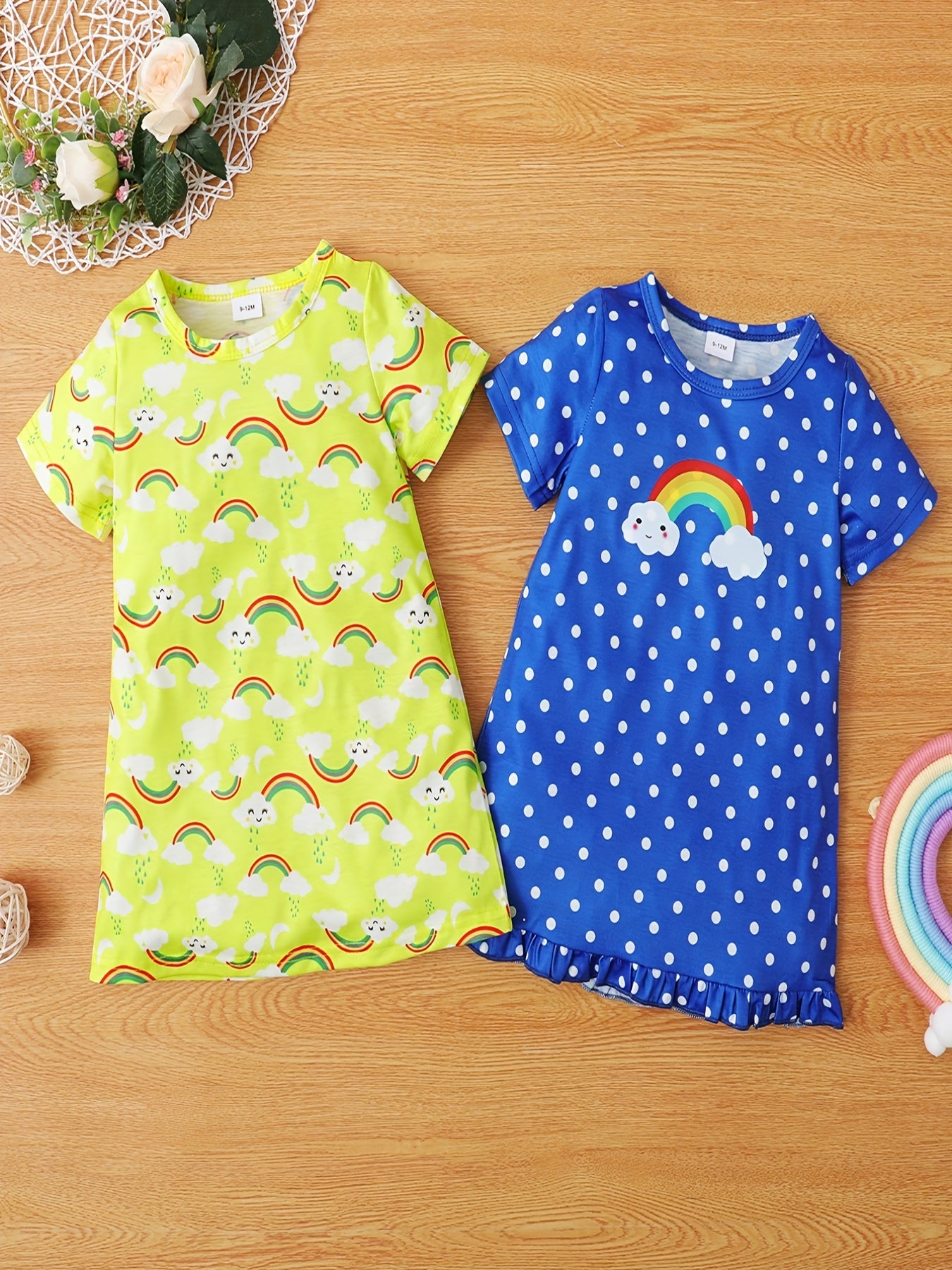 2pcs Baby Girls Rainbow Print Dress Set for Summer